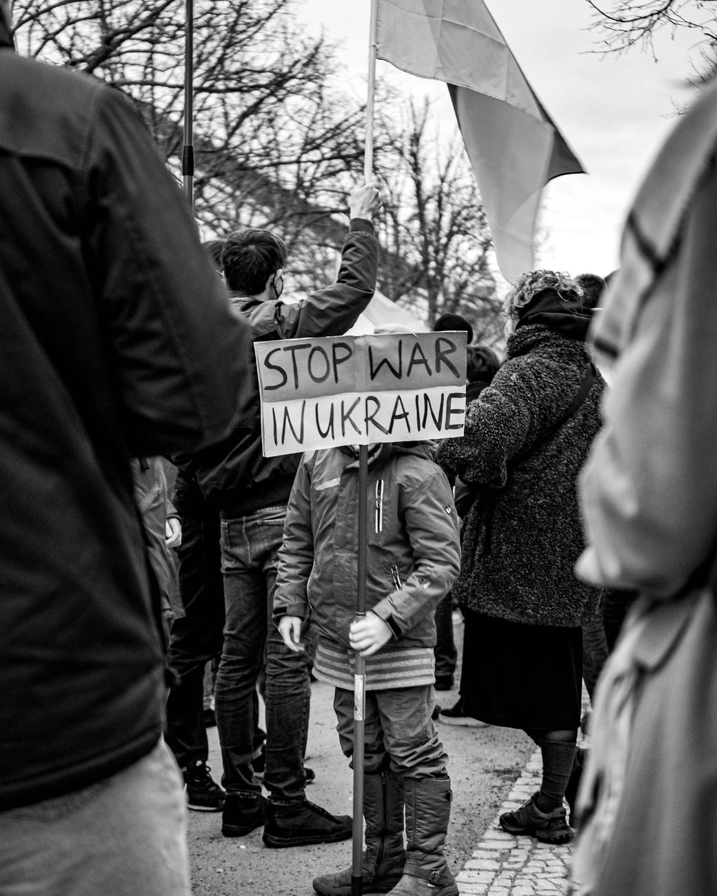 young girl protesting against war in ukraine